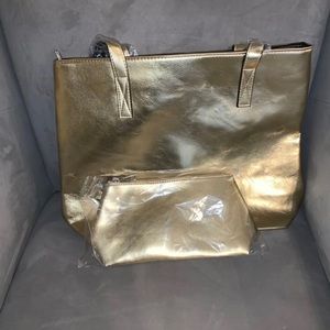 Gold Tote and Makeup Bag